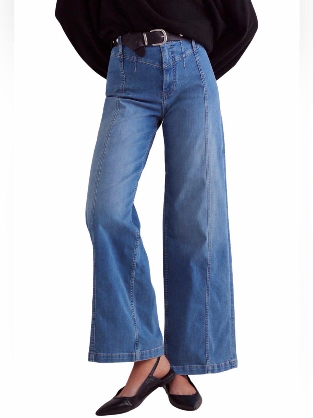 Free People We The Free Libre Wide Leg Medium Denim Goodie Goodie Jeans Size 24